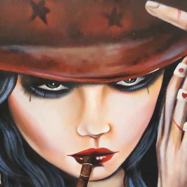 Fearless - Striking Portrait of a Bruised Young Lady Smoking a Cigar, Size 100x120cm