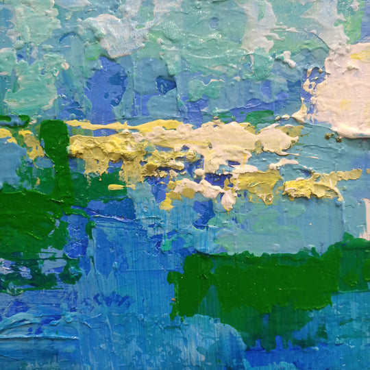 Cool Autonomy - Stunning Modern Abstract Painting Depicting Textural blue Forms on a White Background, Size 100x120cm