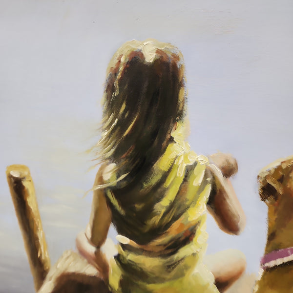 A Girl with her Dog - Hand Painted Art - 75 x100cm  AC475