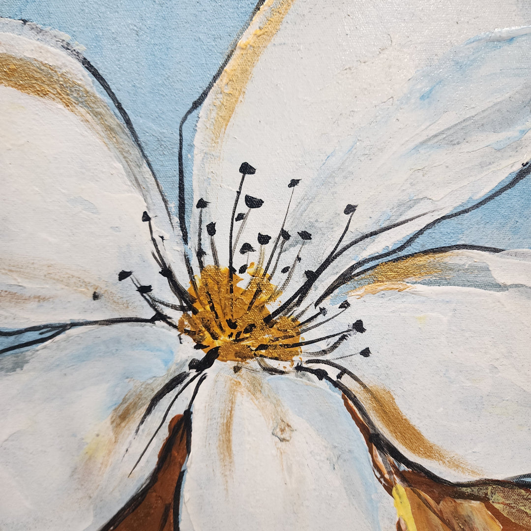 Floral Figures - Beautiful, Whimsical Depiction of Flowers Amid a Soft Cool Blue Backdrop, size 80x150cm