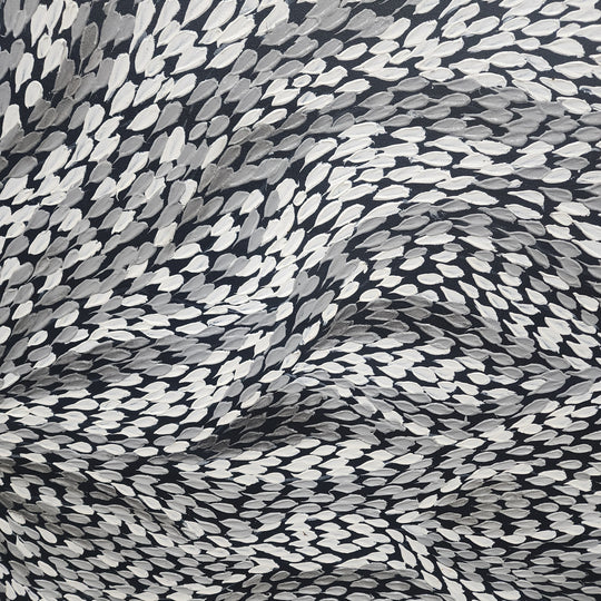 Whispers of White - Stunning Black And White Dot Painting Featuring Swirling Forms, Size 100x200cm