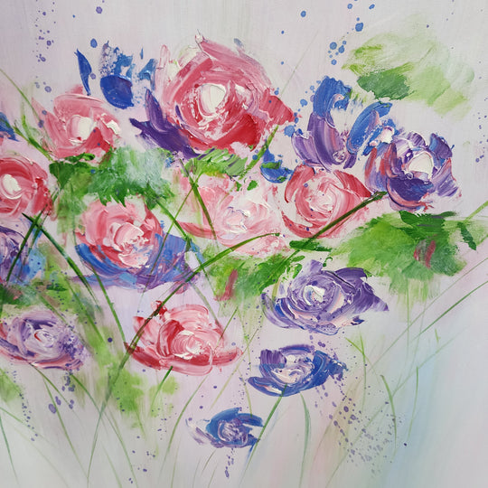 Fading Blooms: A Soft Floral Reverie - Hand Painted Art Size 70x170cm
