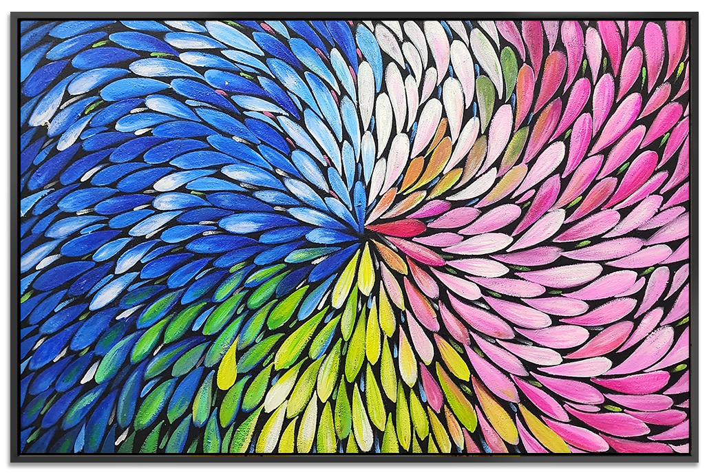 Entrancement - Colourful Modern Dot Pattern Artwork, Size 90x140cm and Fitted with a Black Shadow Frame