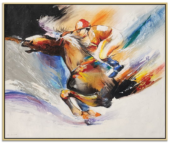 The Racehorse - Stunning hand painted Artwork featuring a Horse racing, Oak Framed.