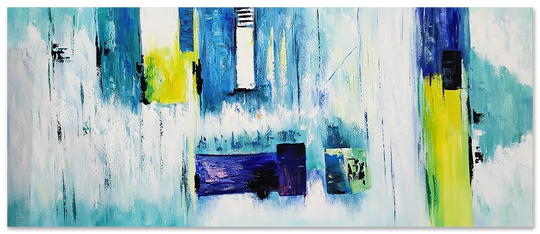 Teal Trance - Blue And Yellow Modern Abstract Large Scale Art 100x240cm
