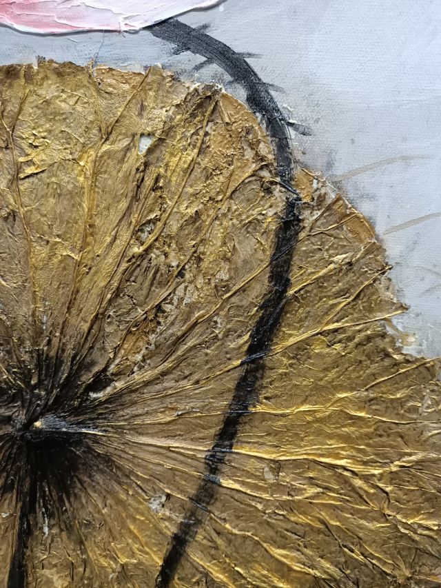 Golden Lotus Harmony - Mixed Media Hand Painted Artwork - 75x100cm Each (2-Piece Set)