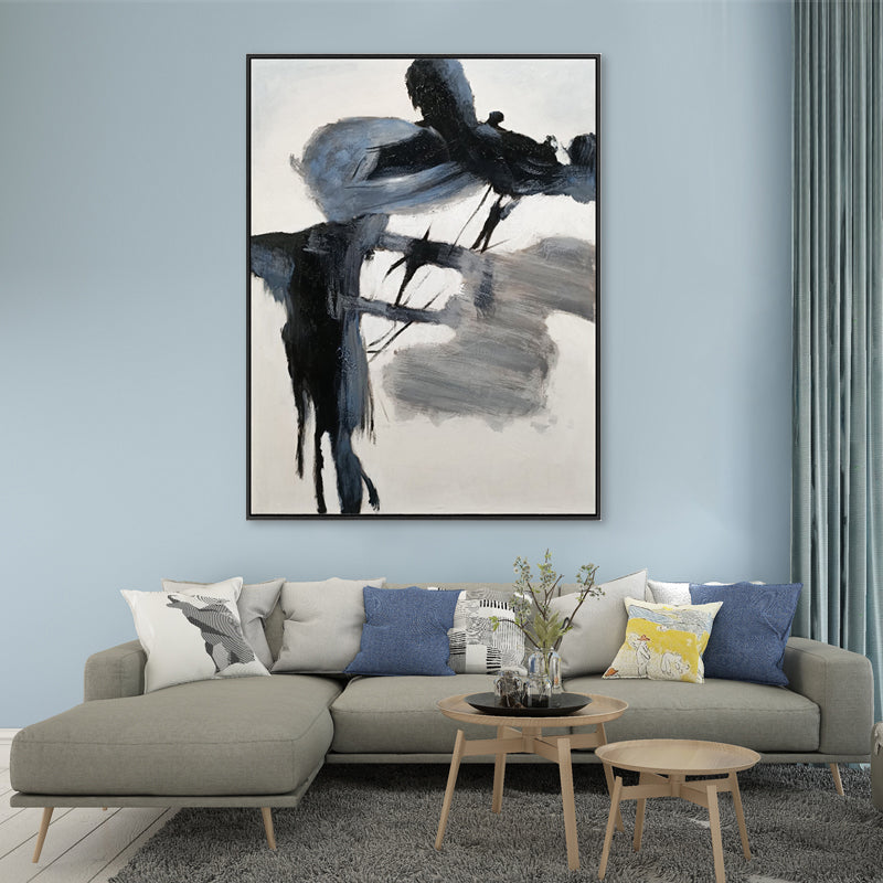 Monochrome Balance - Hand Painted Abstract Artwork in Black Shadow Frame 75x100cm - AC273B