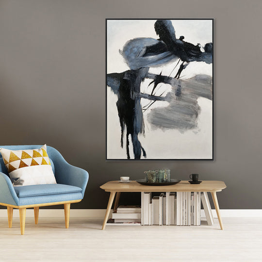 Monochrome Balance - Hand Painted Abstract Artwork in Black Shadow Frame 75x100cm - AC273B