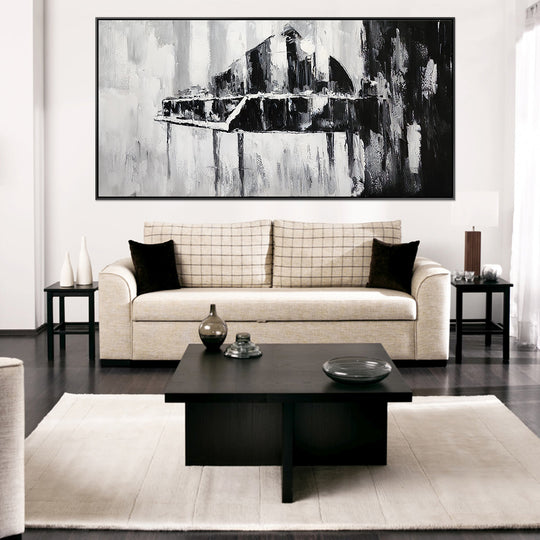 Abstract Apparition - Black and White Modern Abstract Finished with Shadow Frame