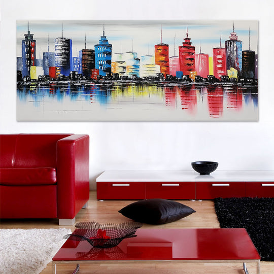 The City - Colourful, Impressionistic, Abstract Cityscape size 100x240cm