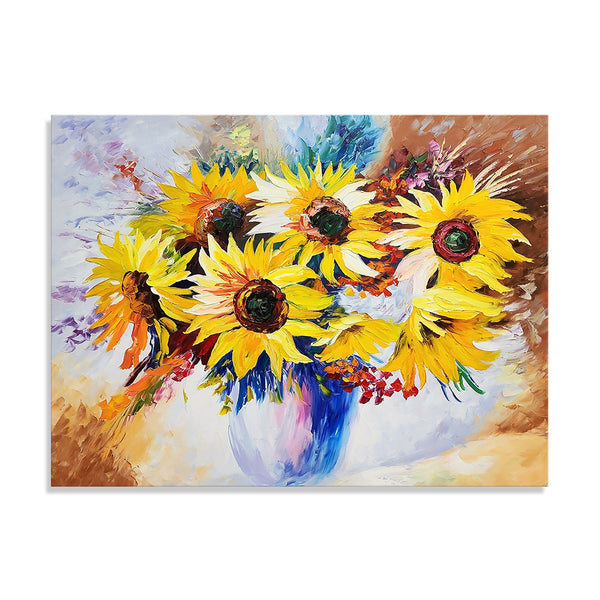 Sunflowers - Palette Knife Oil Painting of Beautiful Flowers in a Vase 90x120cm