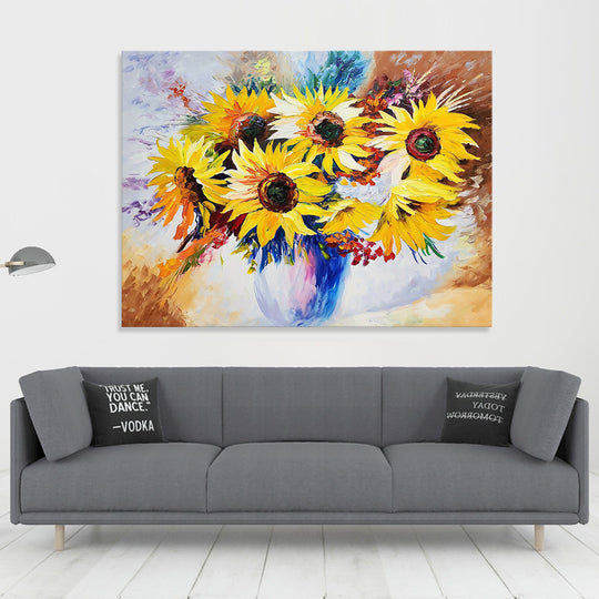 Sunflowers - Palette Knife Oil Painting of Beautiful Flowers in a Vase 90x120cm