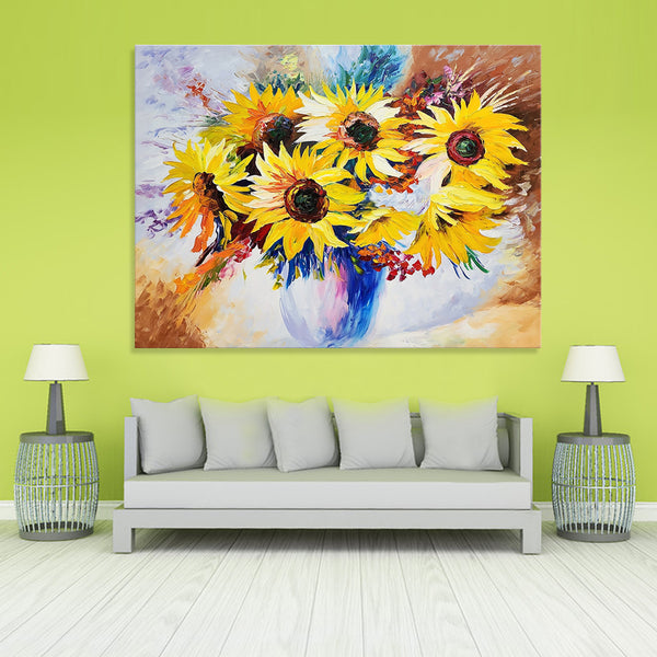 Sunflowers - Palette Knife Oil Painting of Beautiful Flowers in a Vase 90x120cm