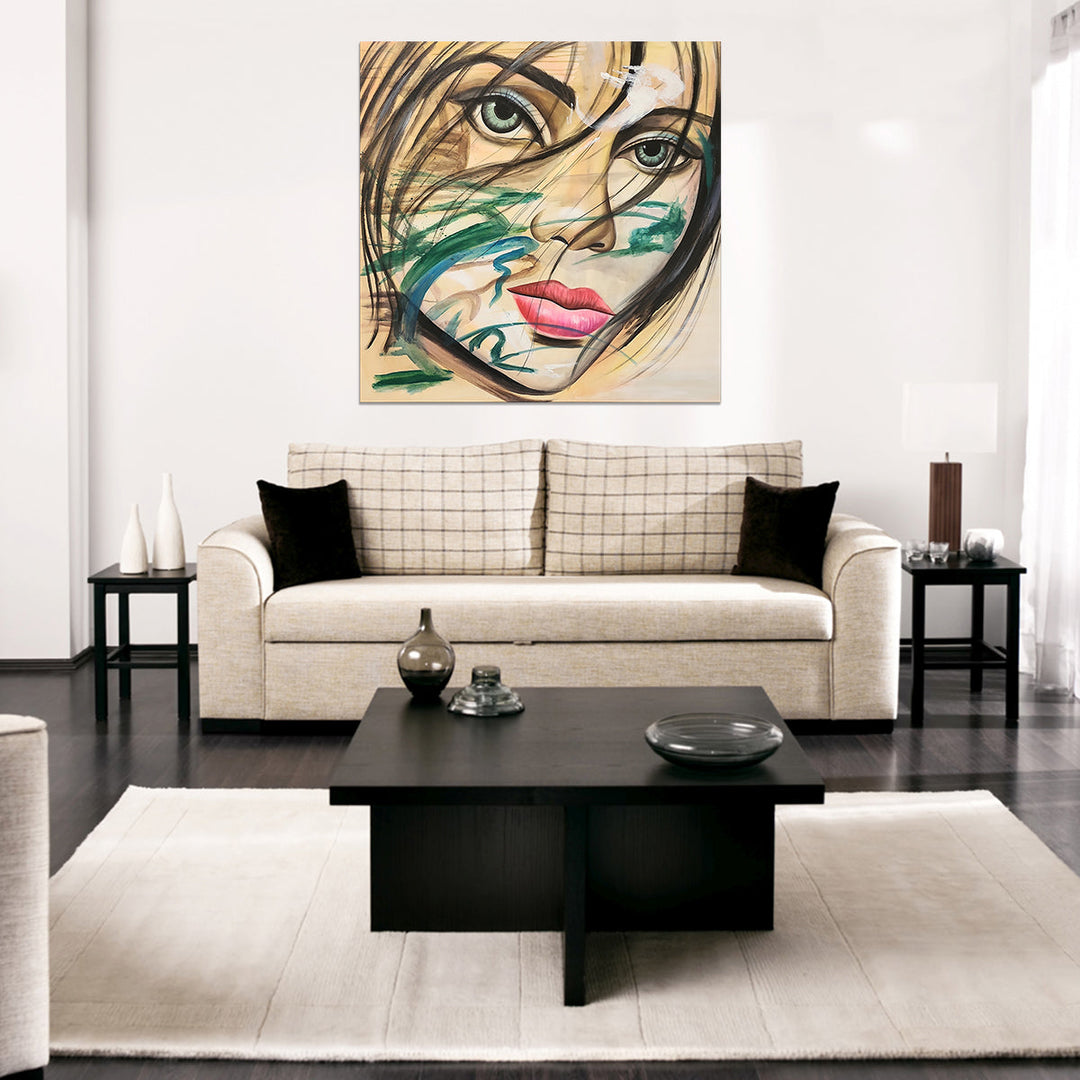 A Face in the Wind - Beautiful Portrait of a Young Woman Size 100x100cm