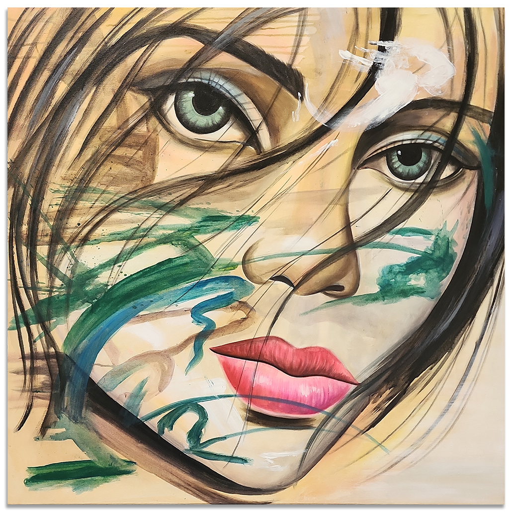 A Face in the Wind - Beautiful Portrait of a Young Woman Size 100x100cm