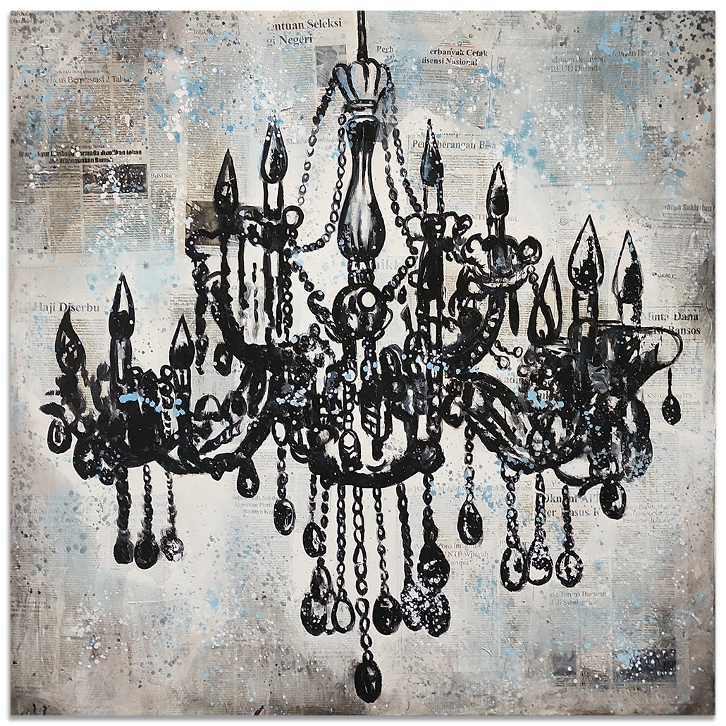 Chandelier - Mixed Media Art Depiction of an Ornate Chandelier Size 100x100cm - Priceless ART:  Australia's Largest Range of Affordable ART