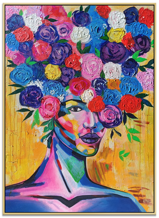 Embellished Gaze - Striking Depiction of a Stylized Woman wearing an Elaborate Floral Headdress