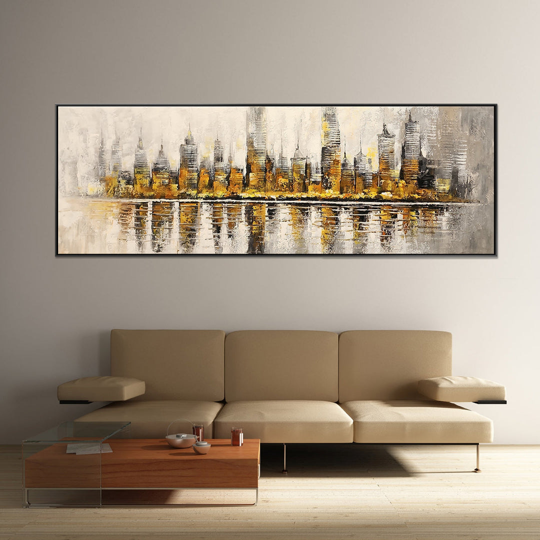 The Golden City - Striking Abstract Artwork Featuring the Impression of a Cityscape in the distance, Size 70x200cm - Priceless ART:  Australia's Largest Range of Affordable ART