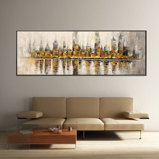 The Golden City - Striking Abstract Artwork Featuring the Impression of a Cityscape in the distance, Size 70x200cm - Priceless ART:  Australia's Largest Range of Affordable ART