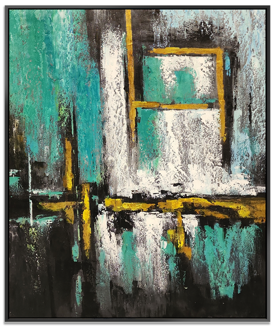 Gold on Teal - Beautiful Modern Abstract Featuring teal and gray tones, with Gold accents spread throughout