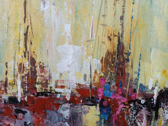 Vibrant Harbour Reflections - Hand Painted Contemporary Marina Artwork 80x170cm - AC435