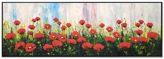 Field of Poppies - Beautiful Stylized Depiction of Bright Red Poppies, size 100x200cm - Priceless ART:  Australia's Largest Range of Affordable ART