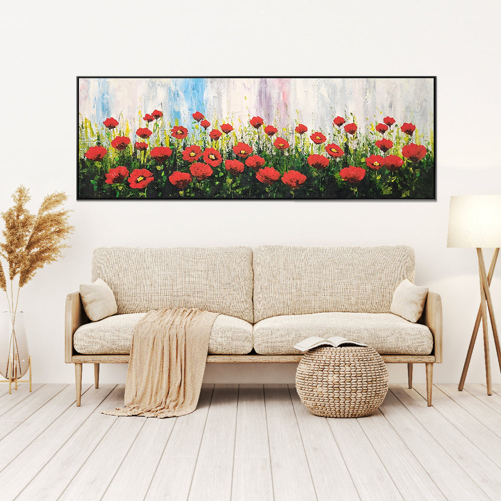 Field of Poppies - Beautiful Stylized Depiction of Bright Red Poppies, size 100x200cm