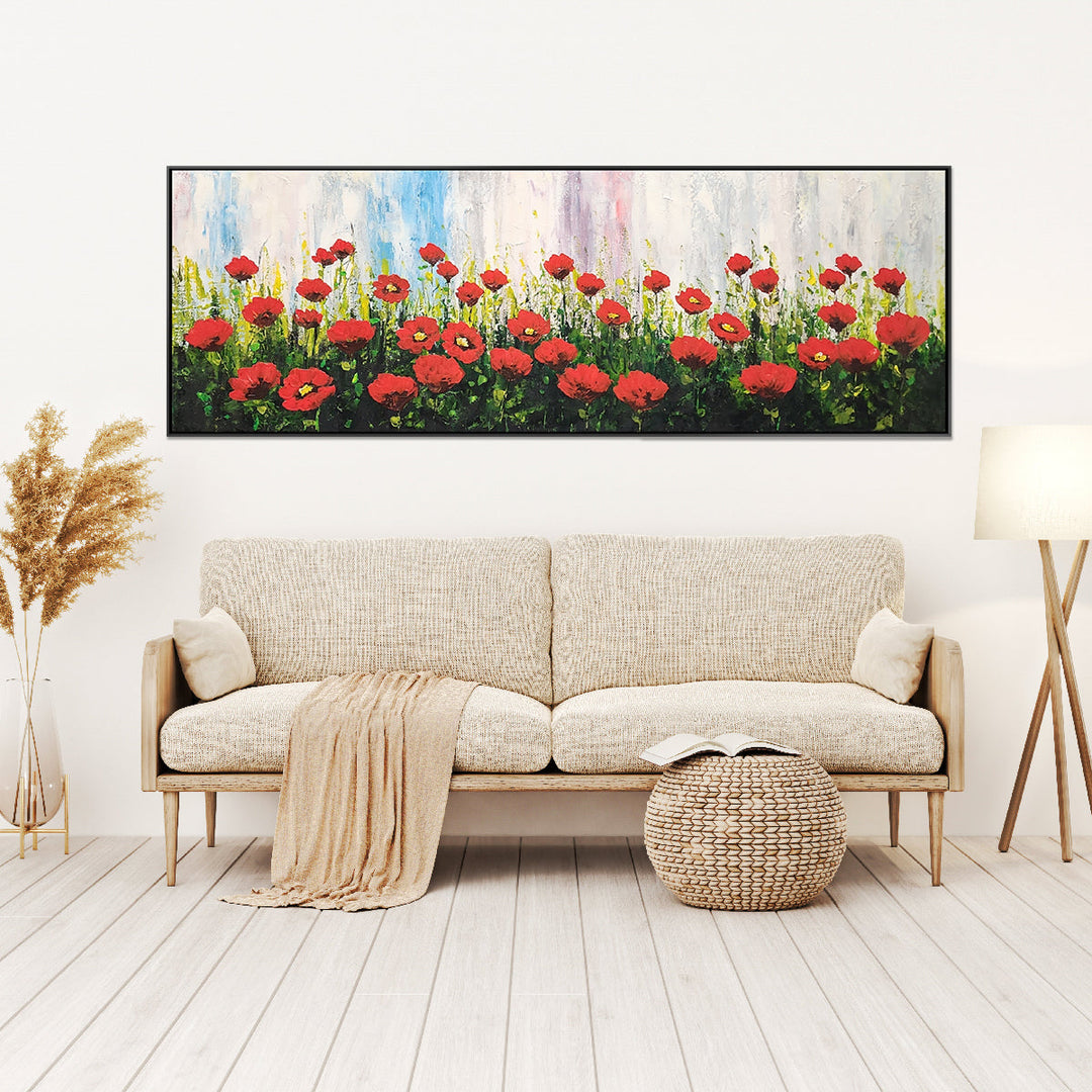 Field of Poppies - Beautiful Stylized Depiction of Bright Red Poppies, size 100x200cm - Priceless ART:  Australia's Largest Range of Affordable ART