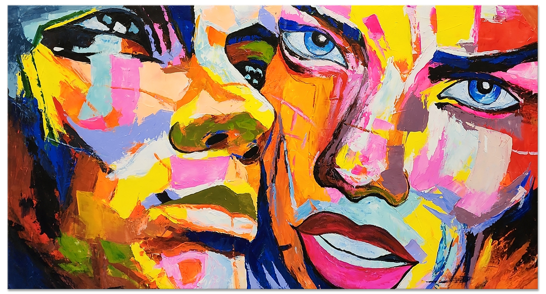 Modern Couple - Stunning, Colourful Portrait of Man And Woman Painted with Palette Knife