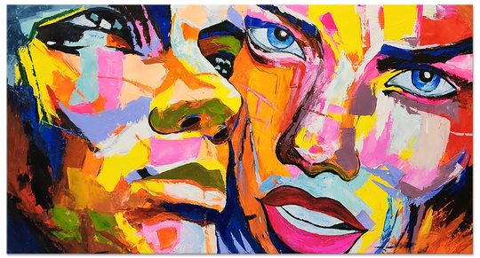 Modern Couple - Stunning, Colourful Portrait of Man And Woman Painted with Palette Knife
