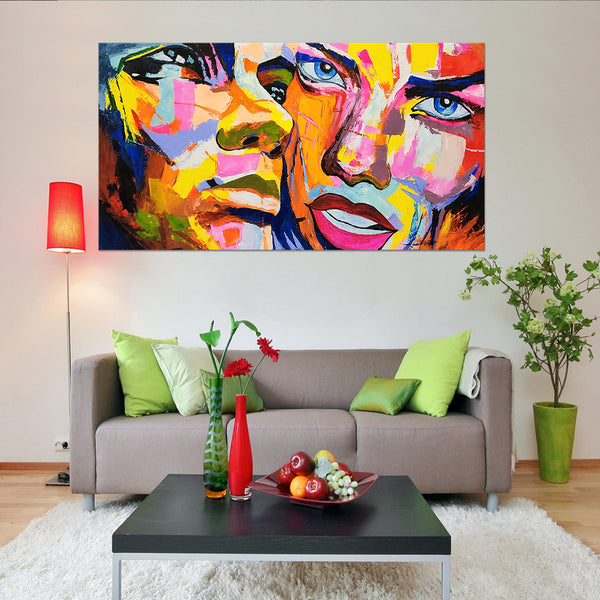 Modern Couple - Stunning, Colourful Portrait of Man And Woman Painted with Palette Knife