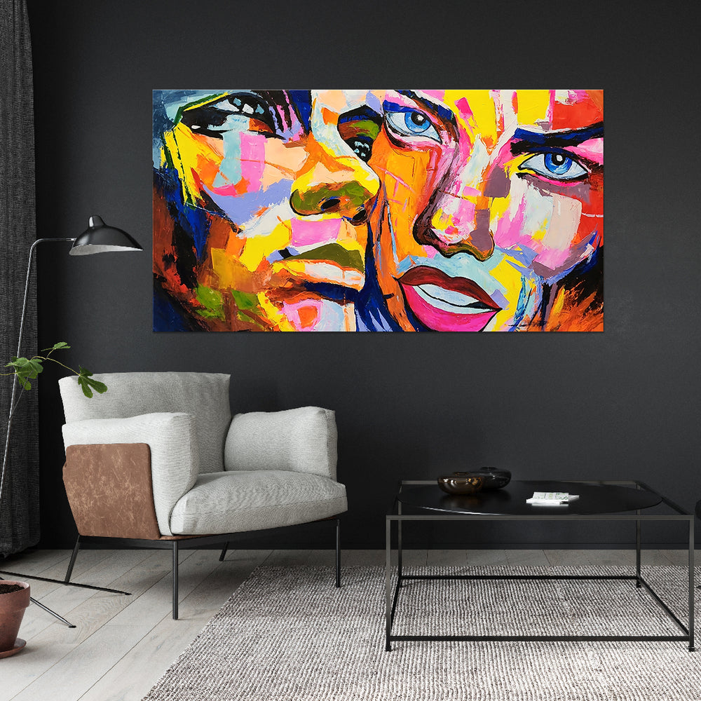 Modern Couple - Stunning, Colourful Portrait of Man And Woman Painted with Palette Knife