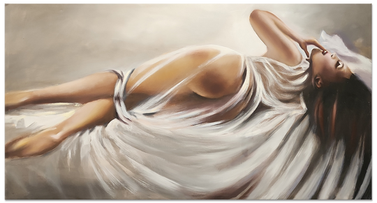Lying Grace - Beautiful, Highly Detailed Depiction of a Woman Laying Seductively on Her Bed, Size 80x150cm