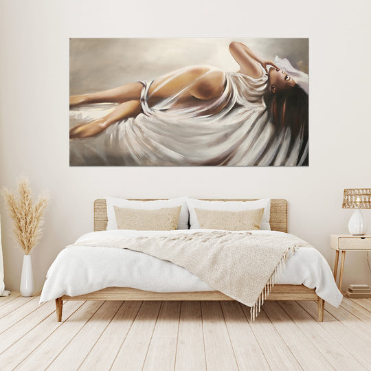 Lying Grace - Beautiful, Highly Detailed Depiction of a Woman Laying Seductively on Her Bed, Size 80x150cm