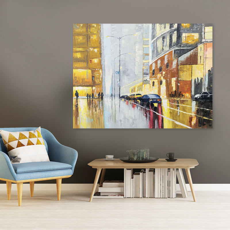 Golden Reflections - Hand Painted Contemporary Cityscape Artwork 75x100cm - AC476