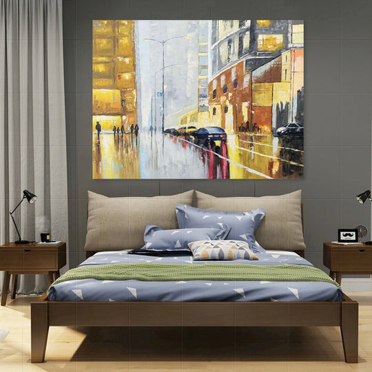 Golden Reflections - Hand Painted Contemporary Cityscape Artwork 75x100cm - AC476