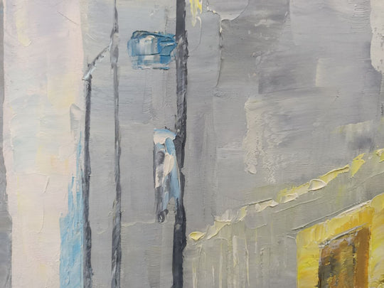 City Streets - Original Hand Painted Art Depicting a busy City Street, Roads Glistening After Rainfall