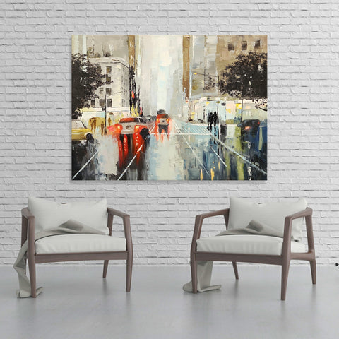 City Roads - Stunning Depiction of an Inner City Street After Heavy Rainfall, Size 75x100cm