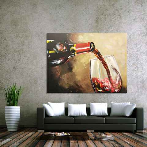 With Wine - Highly Detailed Painting of Red Wine Pouring into a Glass, Size 75x100cm