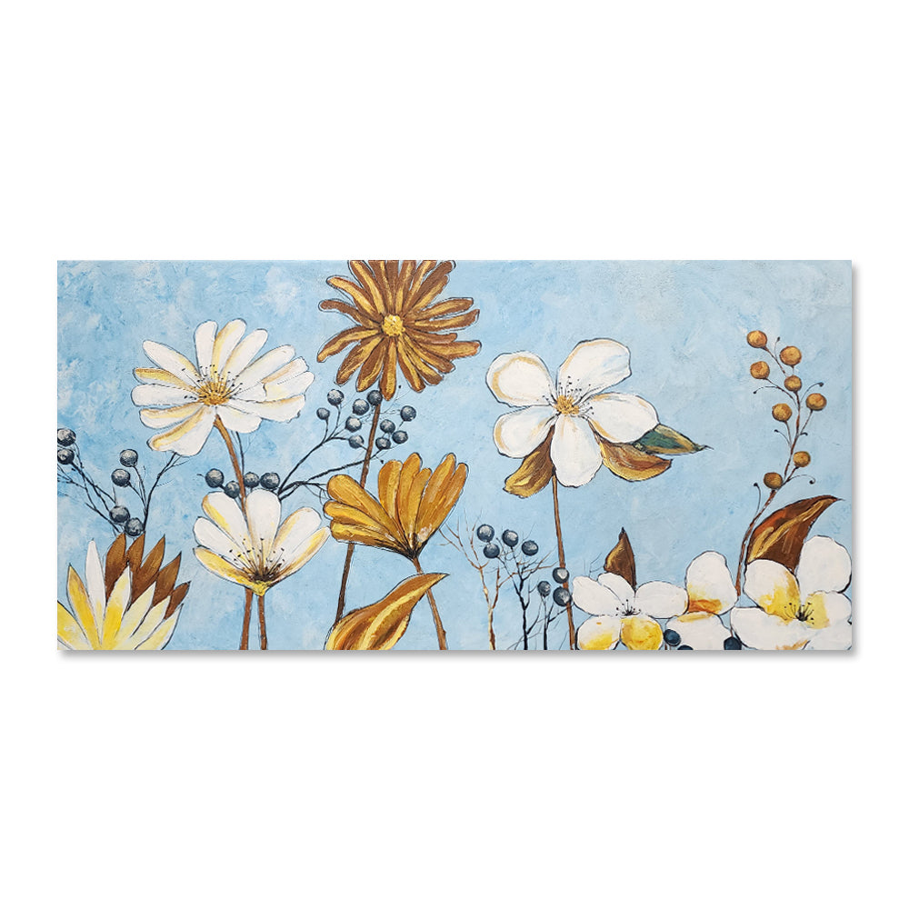 Floral Figures - Beautiful, Whimsical Depiction of Flowers Amid a Soft Cool Blue Backdrop, size 80x150cm