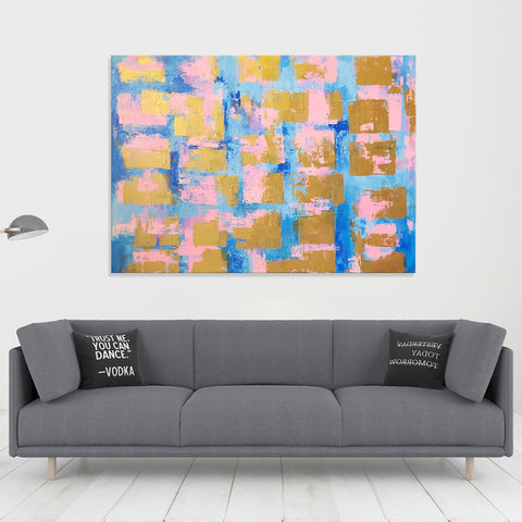 Gold Fountain - Stunning Abstract Featuring Gold Leaf Painted Elements, Size 100x140cm