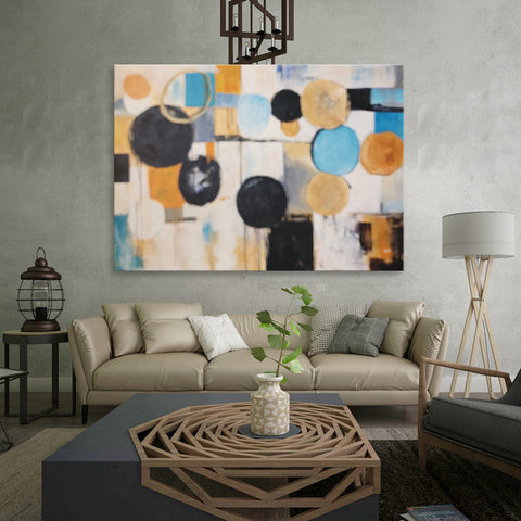 Rustic Circles - Modern Abstract Art Featuring Earthy Tones Shapes and Forms, Size 100x140cm