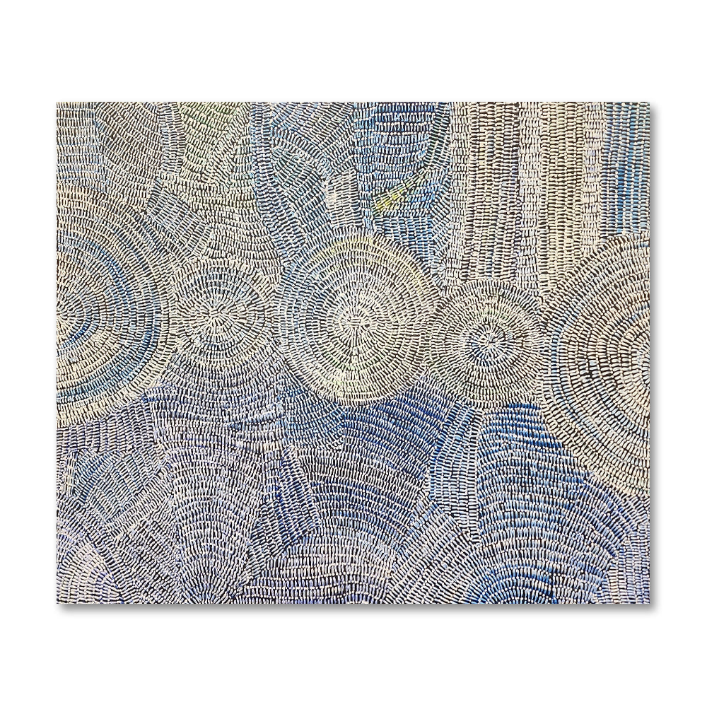 Blue Dreaming - Striking, Stylized Dot Painting Depicting Swirling Blue Dotted Forms, Size 100x120cm