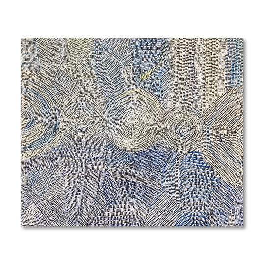 Blue Dreaming - Striking, Stylized Dot Painting Depicting Swirling Blue Dotted Forms, Size 100x120cm