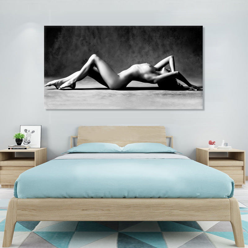 Monochrome Reclining Figure - Embellished Canvas Art - 80x150cm - AC583