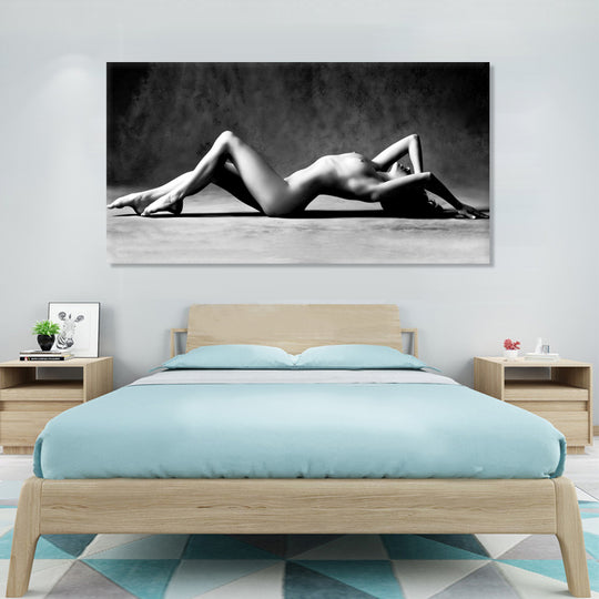 Monochrome Reclining Figure - Embellished Canvas Art - 80x150cm - AC583