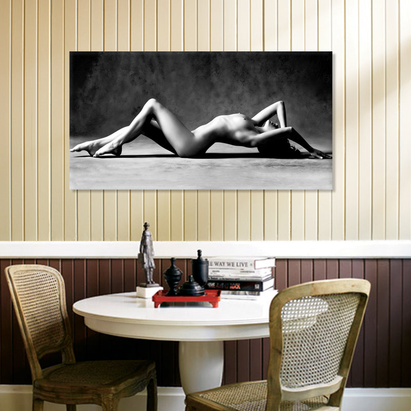 Monochrome Reclining Figure - Embellished Canvas Art - 80x150cm - AC583