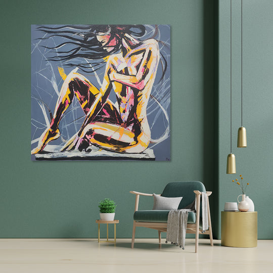 The Nude - Stunning Artwork Depicting a Female Nude Emboldened with Striking Colours, Size 120x120cm