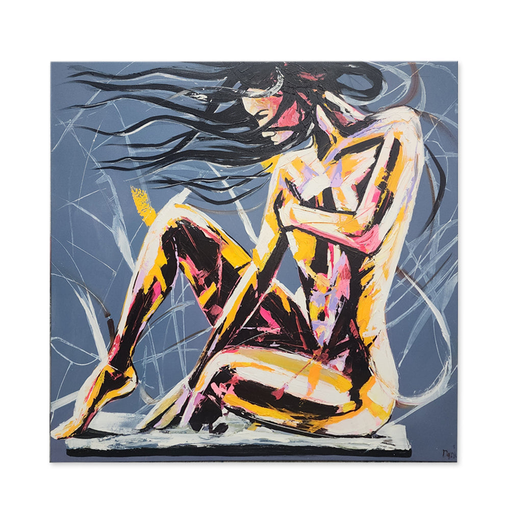 The Nude - Stunning Artwork Depicting a Female Nude Emboldened with Striking Colours, Size 120x120cm