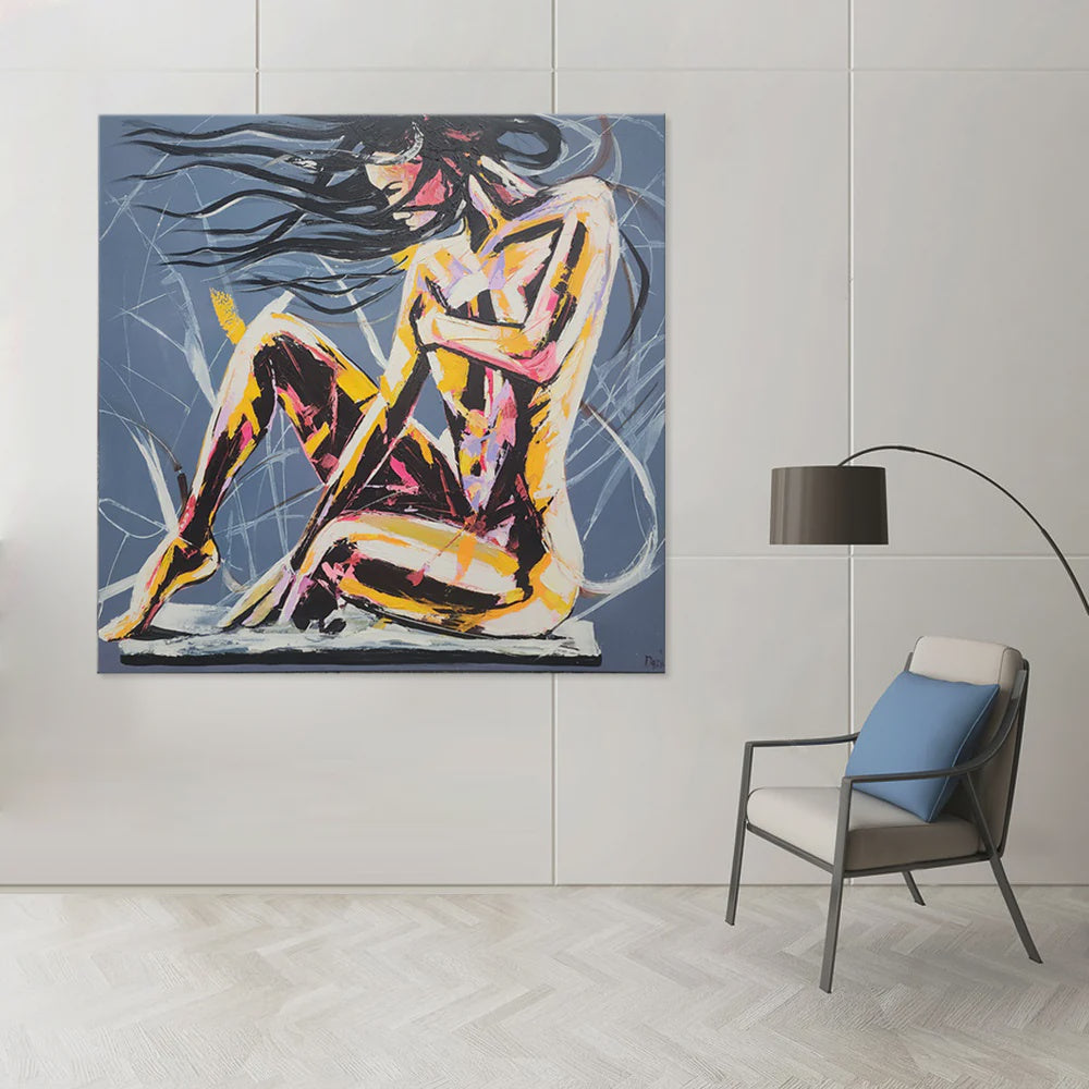 The Nude - Stunning Artwork Depicting a Female Nude Emboldened with Striking Colours, Size 120x120cm